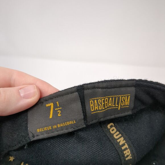Baseballism Fitted Hat Black 7 1/2 Embroidered Logo Solid 6 Panel - Picture 9 of 9